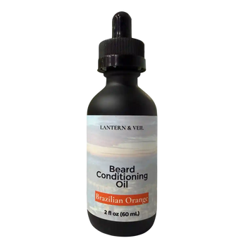 Black bottle of Lantern & Veil Beard Conditioning Oil with a dropper on a white background