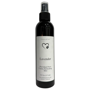 Black Canine Refreshing Mist bottle labeled 'Lavender' on a white background