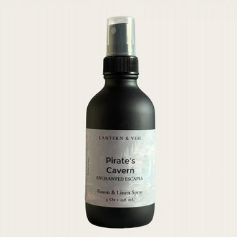 Lantern & Veil Pirate's Cavern 4 oz matte black room and linen spray bottle with a minimalist label.