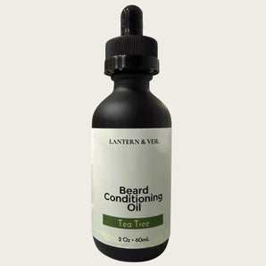 Bottle of Lantern & Veil Beard Conditioning Oil with a dropper on a white background