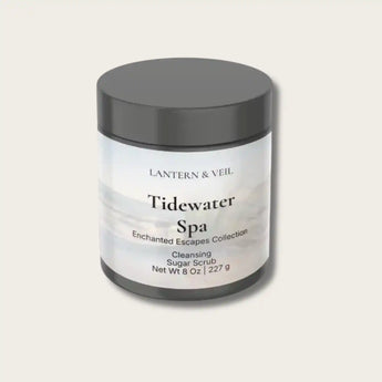 Jar of Lantern & Veil Tidewater Spa Cleansing Sugar Scrub on a light gray background