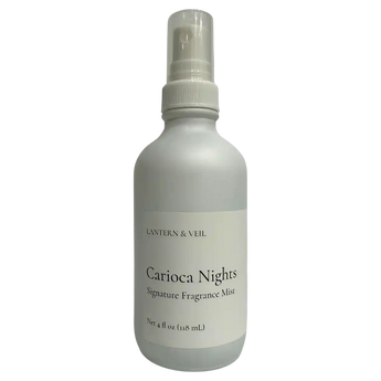 Fragrance mist bottle labeled 'Carioca Nights' by Lantern & Veil on a white background