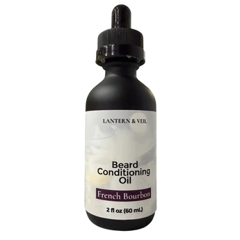 Bottle of Lantern & Veil Beard Conditioning Oil with a dropper on a white background