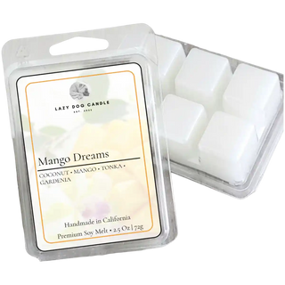 Mango Dreams soy wax melt clamshell with tropical mango and coconut fragrance