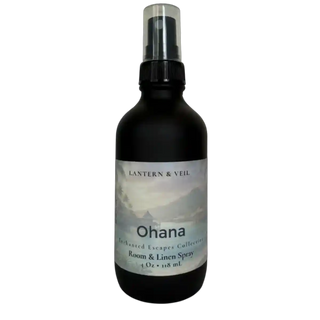 Black spray bottle labeled 'Ohana' by Lantern & Veil on a white background
