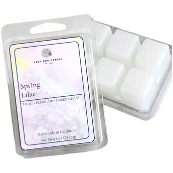 Spring Lilac soy wax melt in a clear clamshell container on a transparent background