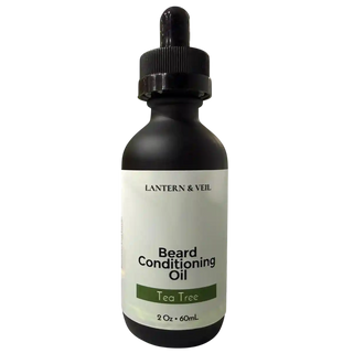 Bottle of Lantern & Veil Beard Conditioning Oil with a dropper on a white background