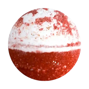 Red and white bath bomb on a white background